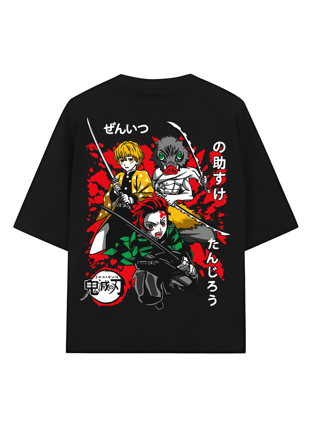 Urban Drip® Premium Demon Slayer Black Oversized Drop Shoulder T-Shirt for Men – Tanjiro Anime Graphic Tee, Black