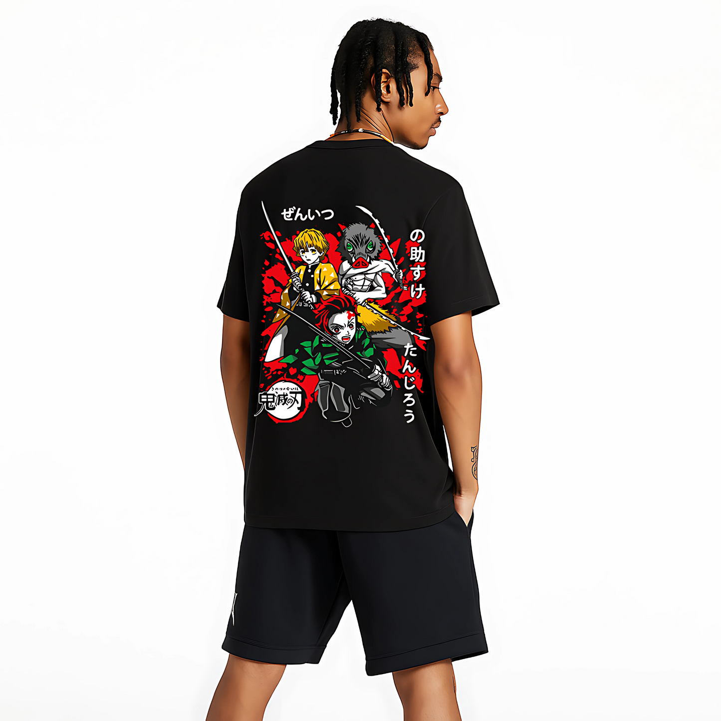 Urban Drip® Premium Demon Slayer Black Oversized Drop Shoulder T-Shirt for Men – Tanjiro Anime Graphic Tee, Black