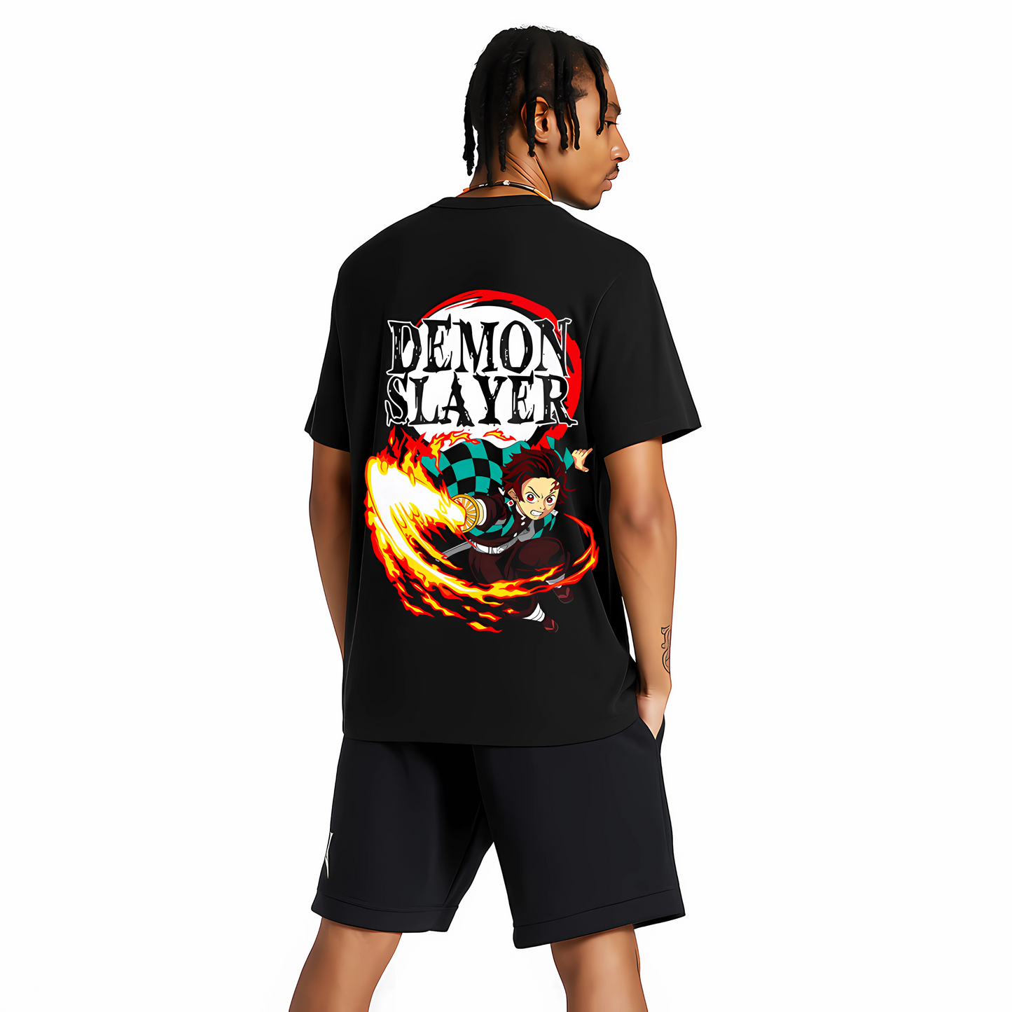 Urban Drip® Premium Demon Slayer Black Oversized Drop Shoulder T-Shirt for Men Tanjiro Kamado.Anime Graphic Tee