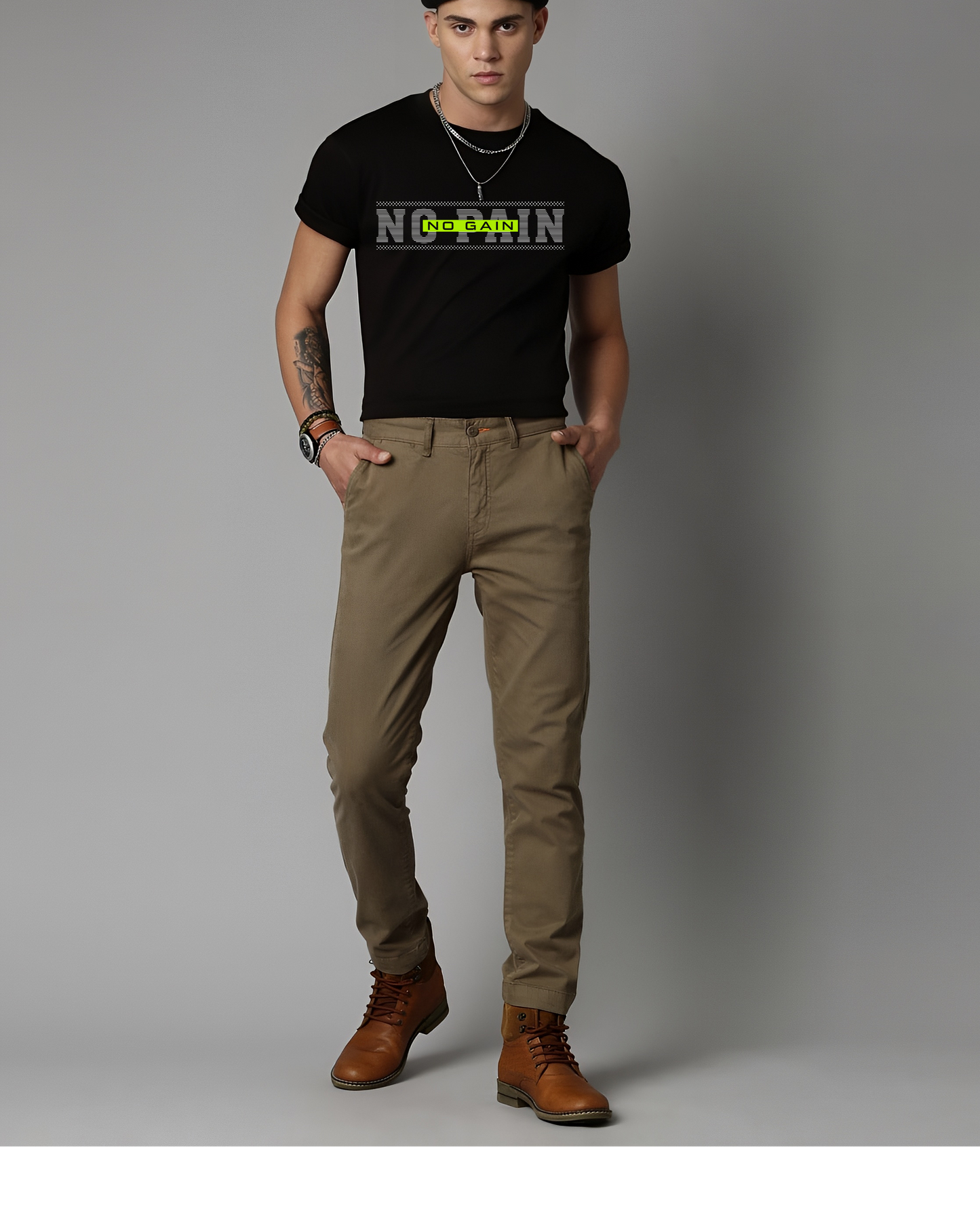 Urban Drip "No Pain No Gain" T-Shirt – Pure Cotton, Regular Fit, Motivational Gym Wear for Men & Women