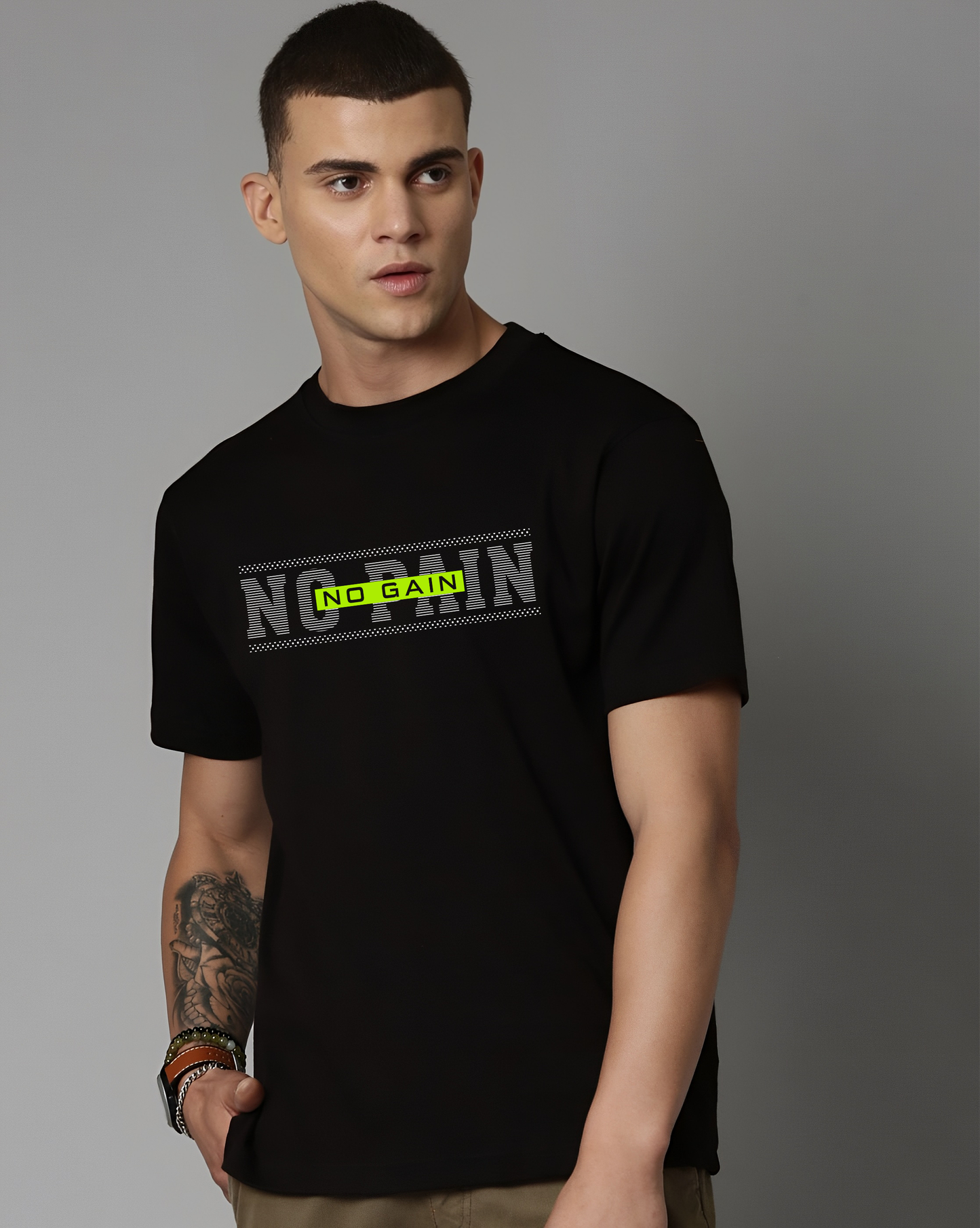 Urban Drip "No Pain No Gain" T-Shirt – Pure Cotton, Regular Fit, Motivational Gym Wear for Men & Women