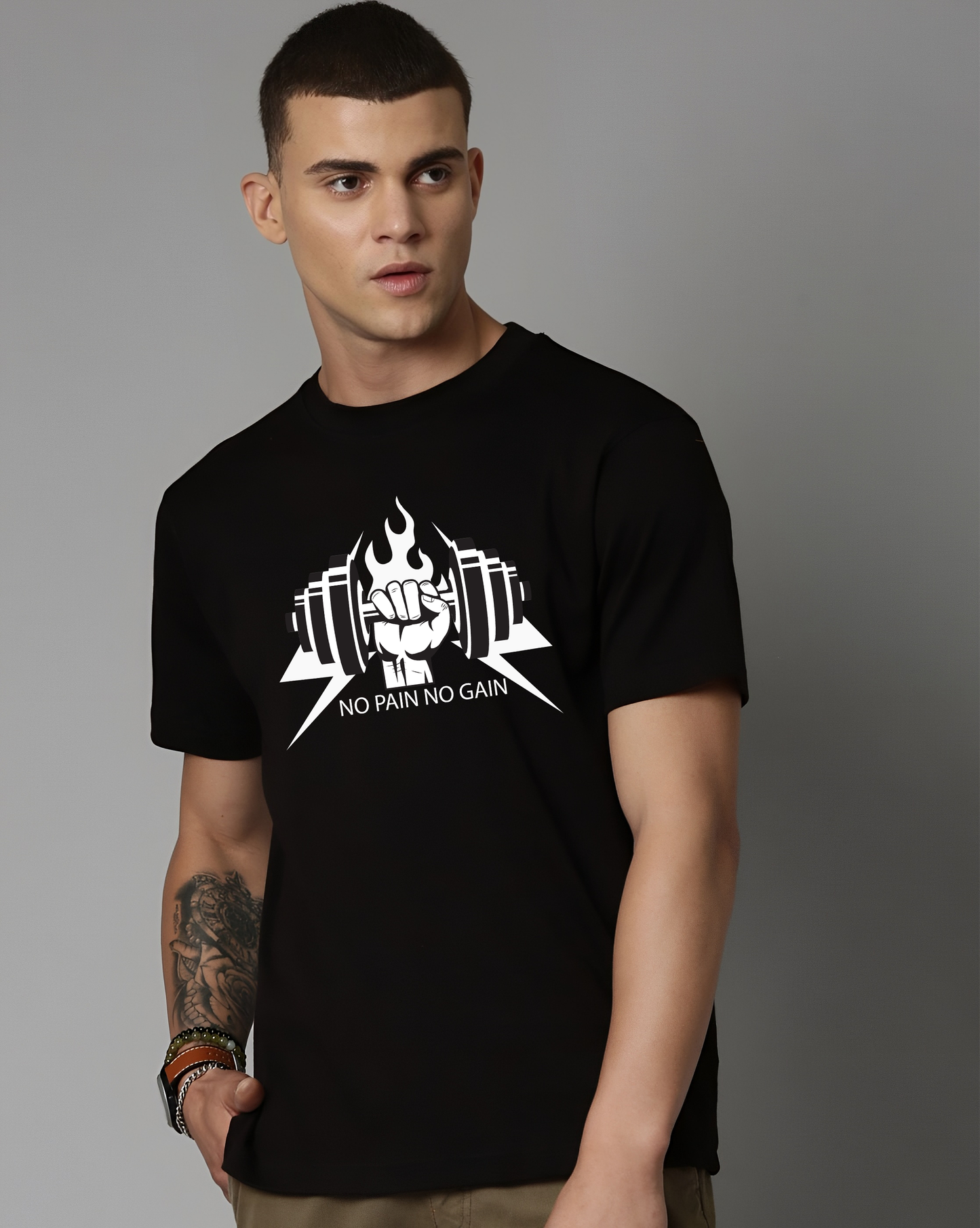 Urban Drip "No Pain No Gain" T-Shirt – Pure Cotton, Regular Fit, Motivational Gym Wear for Men & Women