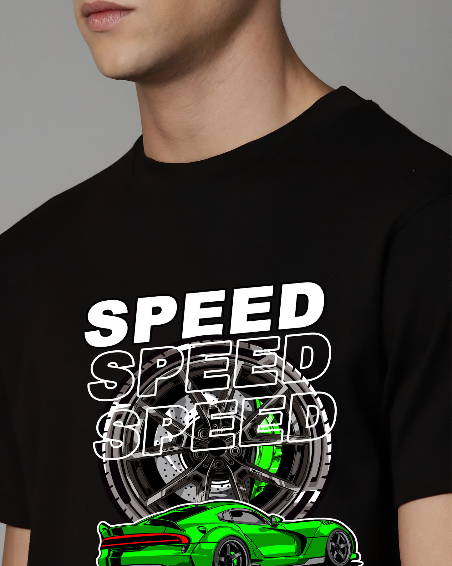 Urban Drip Black Pure Cotton T-Shirt | Regular Fit | Supercar Graphic with SPEED Text | Men’s Streetwear Tee