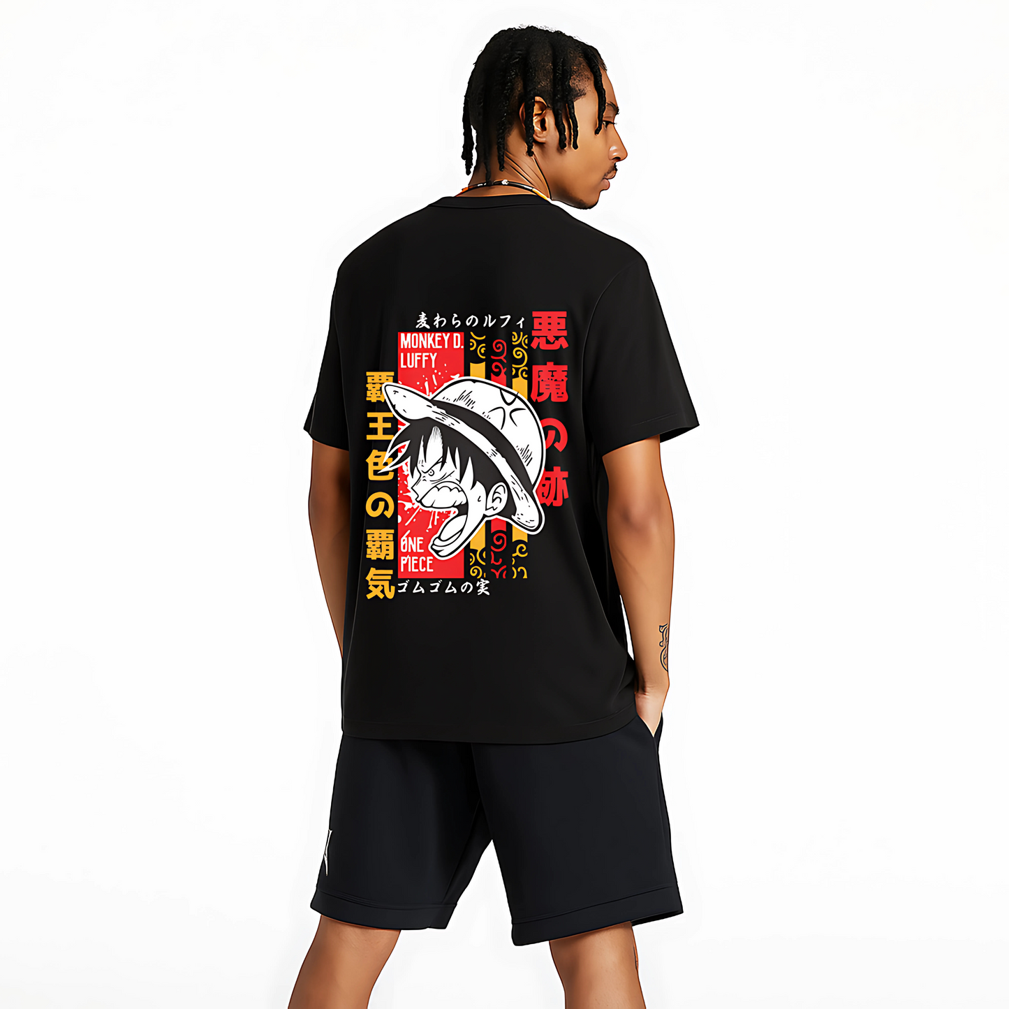 Urban Drip® Premium One Piece Anime Oversized Drop Shoulder T-Shirt for Men – Luffy Graphic Tee, Black