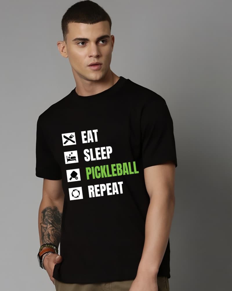 Urban Drip Eat Sleep Pickleball Repeat T-Shirt – Regular Fit Cotton Pickleball Graphic Tee for Men & Women - Black - image 1