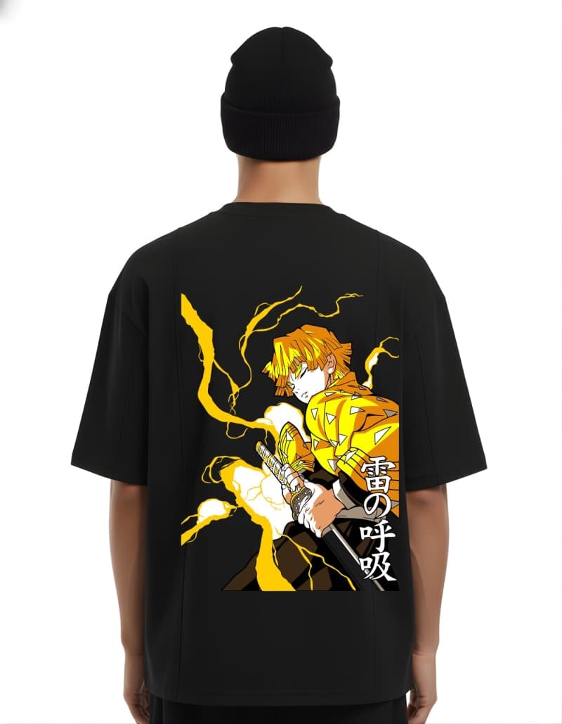 Zenitsu Agatsuma Oversized T-Shirt for Men | Demon Slayer Anime Drop Shoulder Graphic Tee | Urban Drip - Zenitsu Thunder breathing - image 1