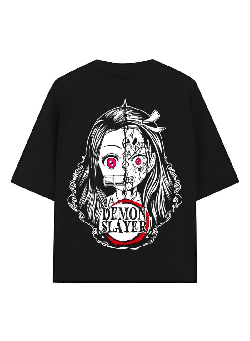 Nezuko Oversized T-Shirt for Men and Women | Demon Slayer Anime Drop Shoulder Graphic Tee | Urban Drip - Black - image 1