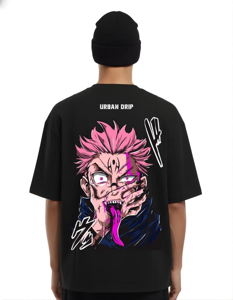 Sukuna Oversized T-Shirt for Men | Jujutsu Kaisen King of Curses Anime Drop Shoulder Tee | Urban Drip - Black - image 1