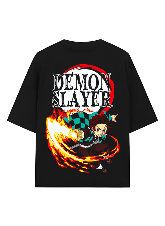 Urban Drip® Premium Demon Slayer Black Oversized Drop Shoulder T-Shirt for Men  Tanjiro Kamado.Anime Graphic Tee