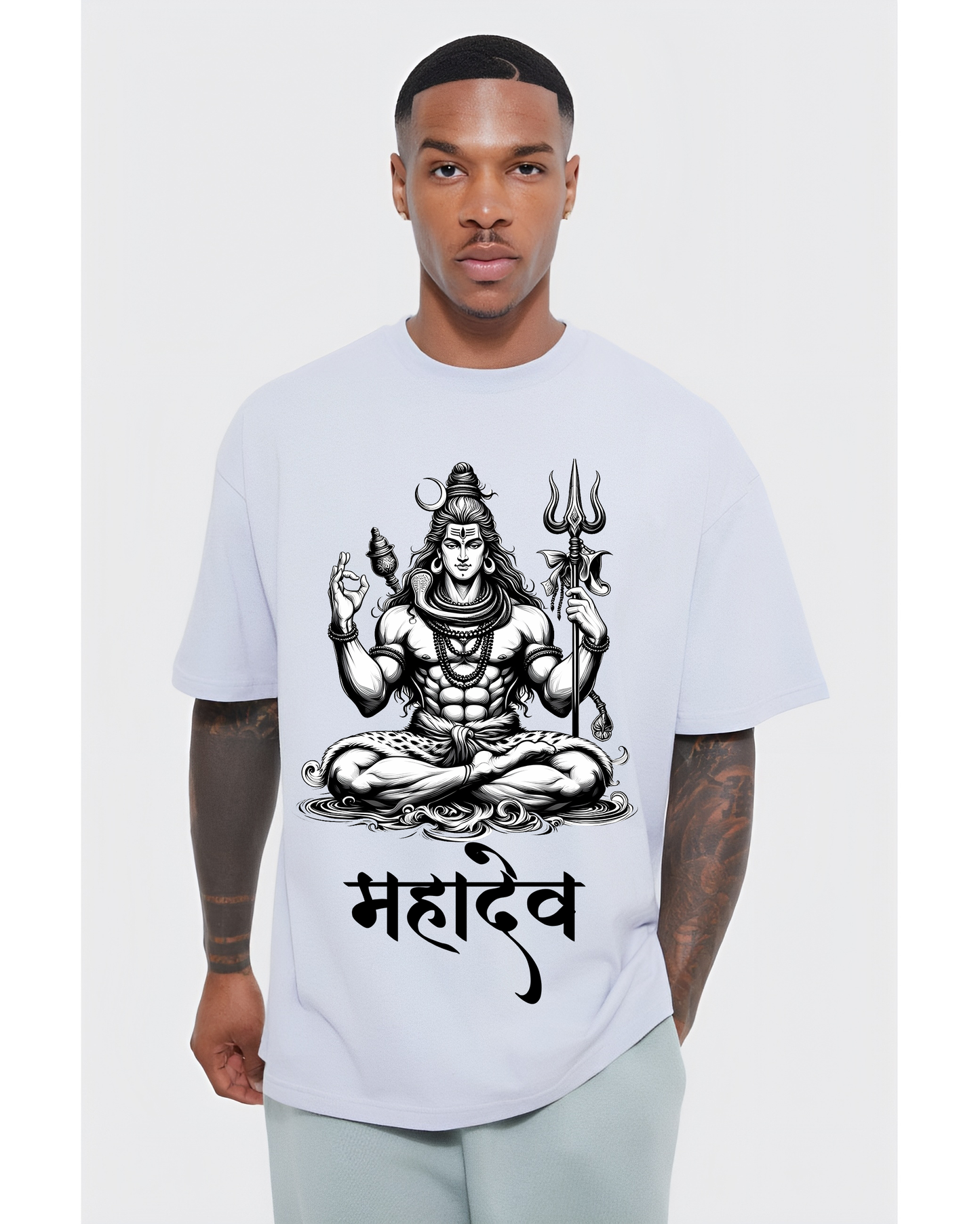 Mahadev Oversized White T-Shirt – Premium Cotton Shiva Graphic Streetwear by Urban Drip India