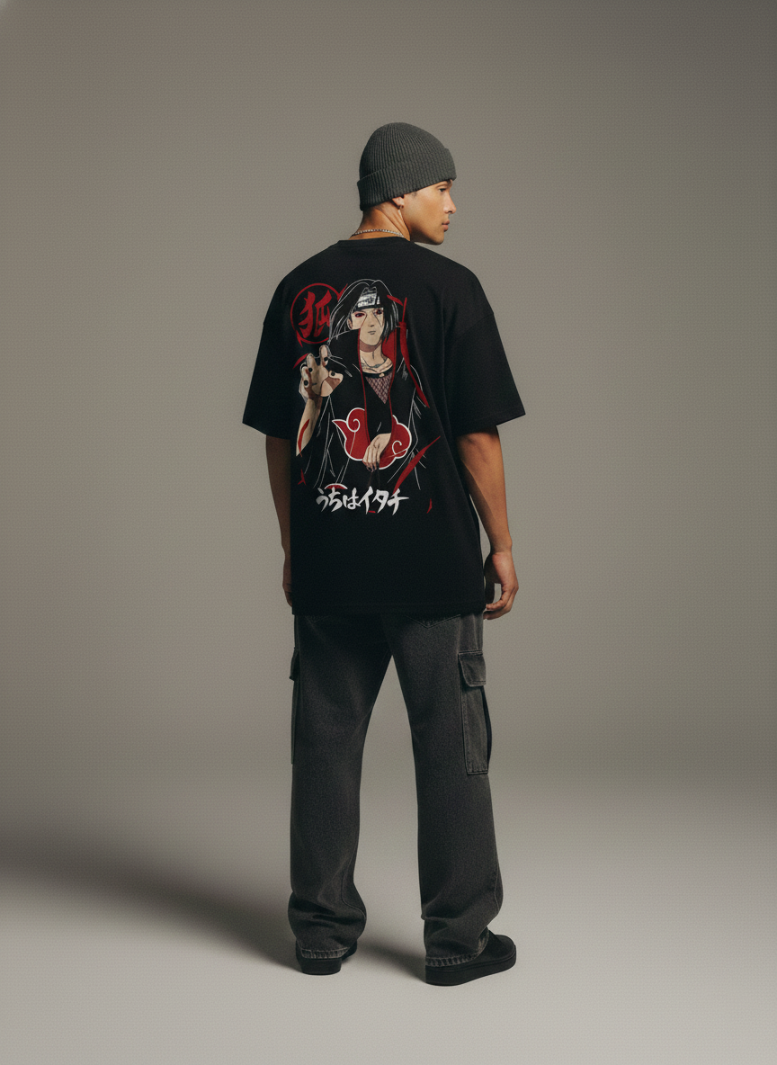 Urban Drip® Premium Itachi Uchiha 240 GSM Oversized Tee | Japanese Streetwear | Naruto-Inspired Anime Fashion