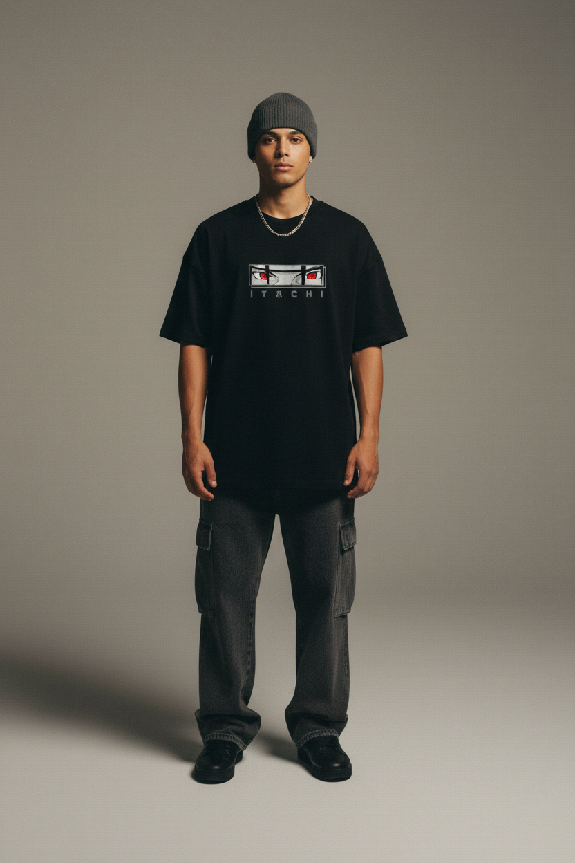 Urban Drip® Premium Itachi Uchiha 240 GSM Oversized Tee | Japanese Streetwear | Naruto-Inspired Anime Fashion